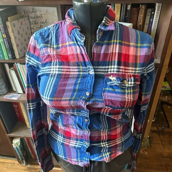 Abercrombie & Fitch red plaid fitted M button down shirt - Picture 1 of 3